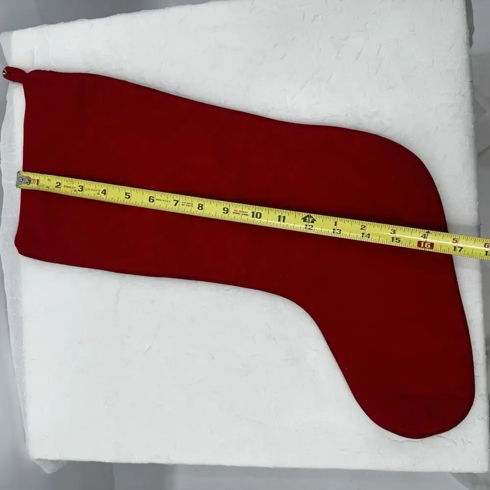 Vintage Stocking Wool Blend Needlepoint Holiday Greetings Teddy Bears Red Velvet
